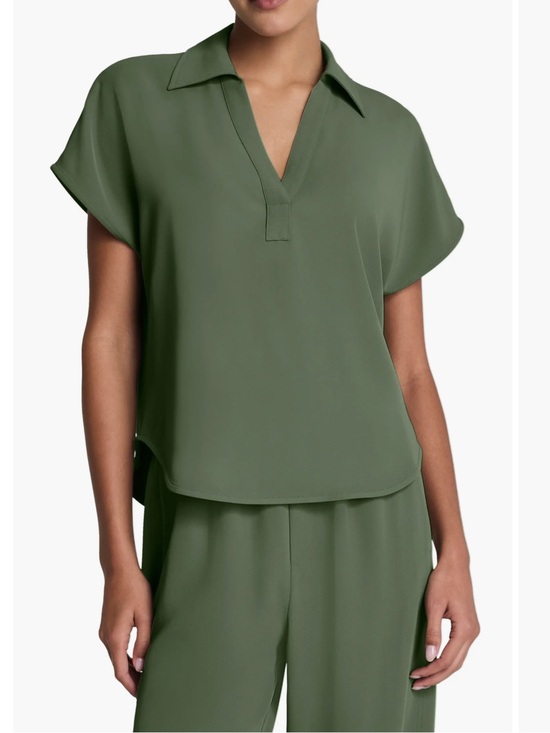 SPANX Tops - SPANX CarryOn Collared Tee Oversized Short Sleeve Shirt Eucalyptus Green Large